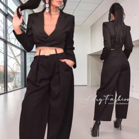 Petty Fekete bő szárú női nadrág övvel