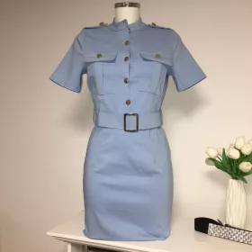   Jenny Világoskék színű arany gombos állógalléros női ruha rövid ujjú