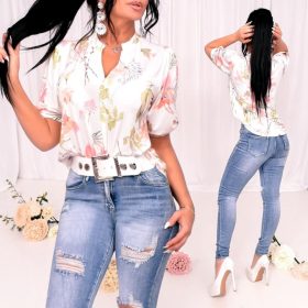 Fehér alapon virág mintás lenge blúz felső