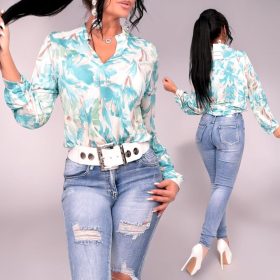 Fehér alapon türkiz virág mintás lenge blúz felső