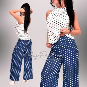 Ekrü kék pöttyös jégselyem felső