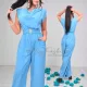 Türkizkék selyem hatású elegáns overál övvel