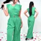 Zöld színű selyem hatású elegáns overál övvel