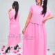 Pink lenvászon maxi ruha hálós részekkel