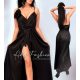 Fekete színű selyem  elegáns alkalmi női ruha bross dísszel