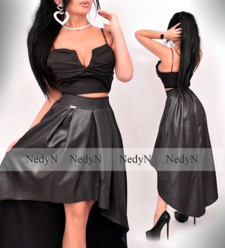 Lara Fekete színű spagetti pántos női crop top