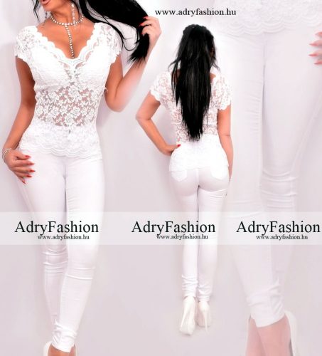 Fehér színű elasztikus farmer Nadrág 