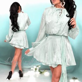 Barby Menta színű fényes gyűrt selyem női ruha