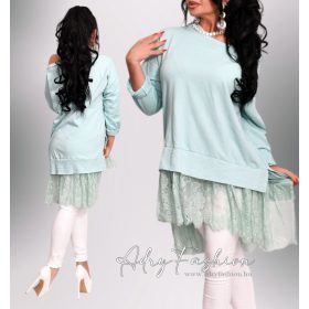 Türkiz színű lenge pamut tunika ruha alu csipkével
