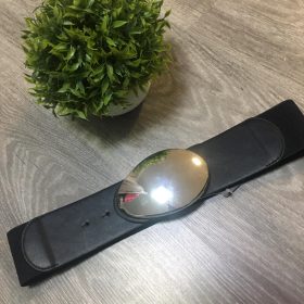 Fekete széles gumis ÖV ovális fém csattal