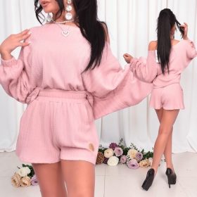 Mályva anyagában mintás felső és short SZETT