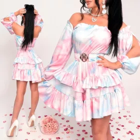 Polly Pink kék MB fodros ruha övvel