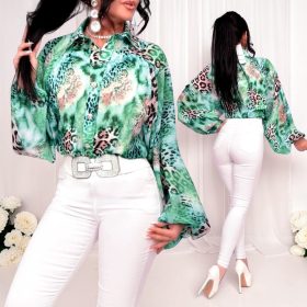 Zöld Párduc mintás hosszított ing blúz öv nélkül