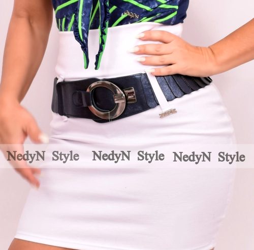 Farmer Kék fényes pikkelyes gumis öv ezüst színű ovál fém színű csattal