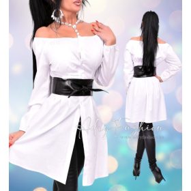 Fekete színű műbőr széles megköthető öv