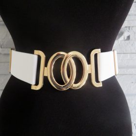 Fehér színű gumis öv dupla ovális alakú arany csattal