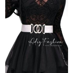   Ezüst csillogós állítható gumis öv dupla ovális alakú ezüst csattal