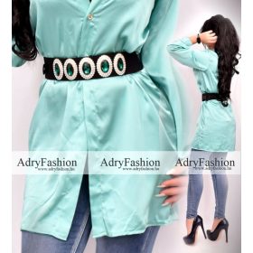   Fekete gumis öv ZÖLD nagy köves arany foglalatos strasszköves