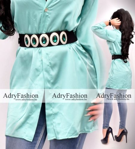 Fekete gumis öv ZÖLD nagy köves arany foglalatos strasszköves