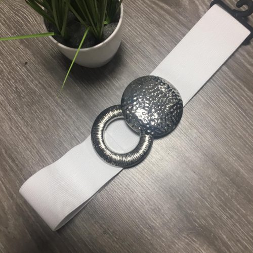 Fehér színű széles gumis öv kerek körcsattal