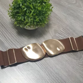   Csoki barna széles gumis öv nagy aranyozott csattal állítható méret