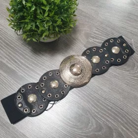 Fekete széles arany bőr hatású ringlis gumis öv 