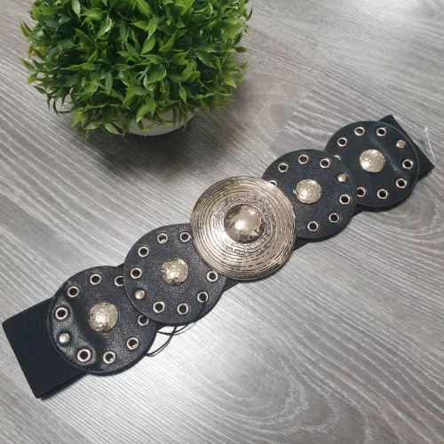Fekete széles arany bőr hatású ringlis gumis öv 