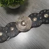 Fekete széles arany bőr hatású ringlis gumis öv 