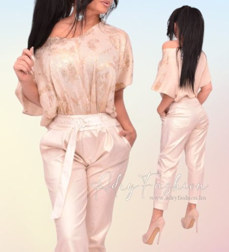 Arany színű alkalmi nadrág öv dísszel