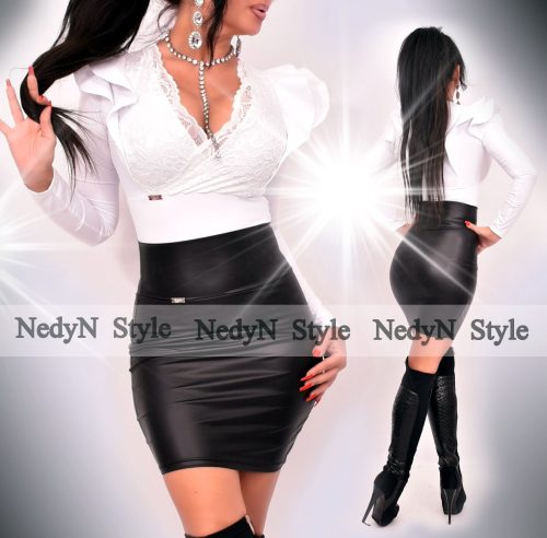 NedyN fekete vékony  bőrhatású  elasztikus szoknya